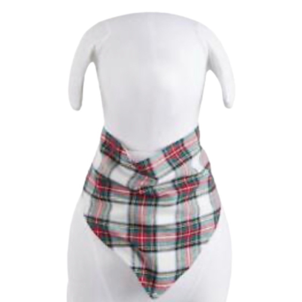 Macys Red Green Yellow Plaid Cotton Bandanna For Pets Size 16” Small/Medium NWT